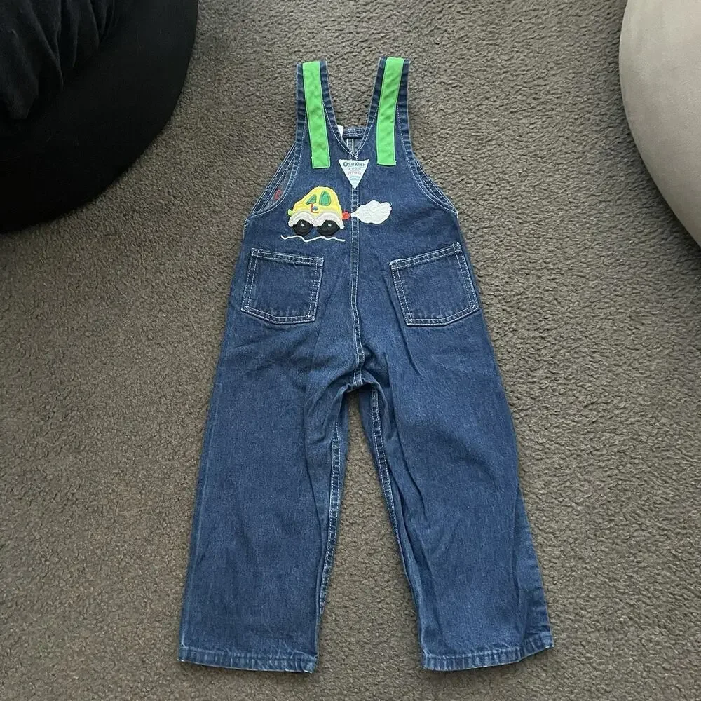 Vintage OshKosh B’Gosh Embroidered “Mathew” & Cars Overalls